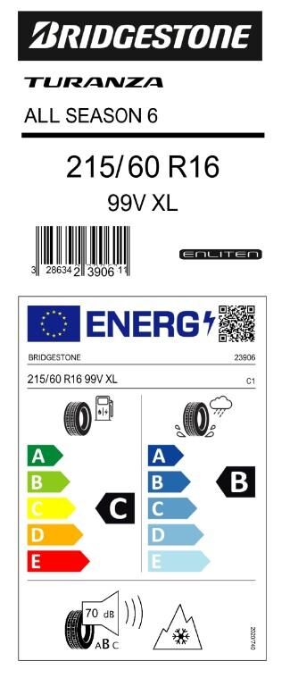 215/60R16 99V XL TURANZA ALL SEASON 6 BRIDGESTONE