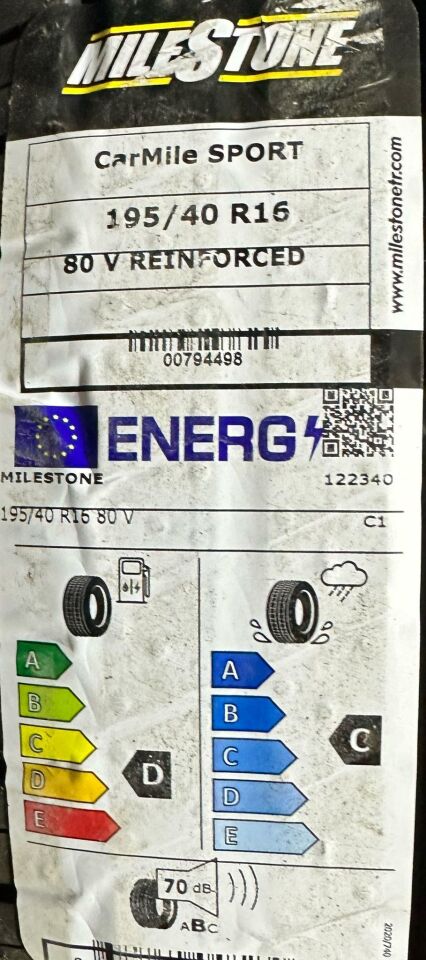 195/40R16 TL 80V REINF. CARMILE SPORT MILESTONE