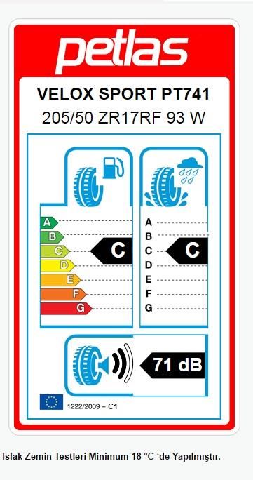 205/50R17 TL 93W REINF. VELOX SPORT PT741 PETLAS