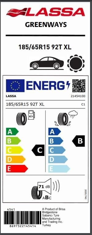 185/65R15 92T XL GREENWAYS LASSA