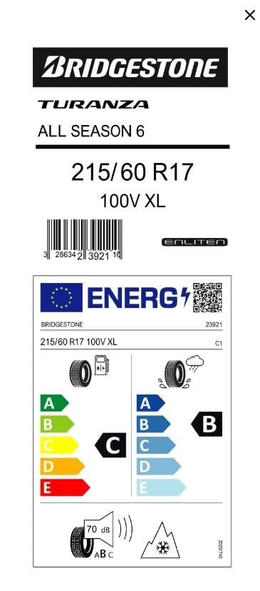 215/60R17 100V XL TURANZA ALL SEASON 6 BRIDGESTONE