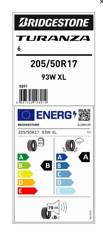 205/50R17 93W XL TURANZA 6 BRIDGESTONE
