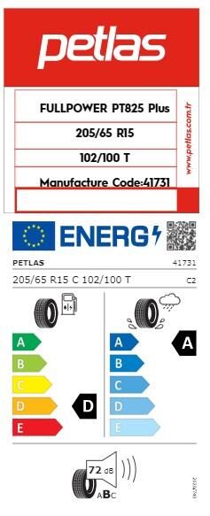 205/65R15 C TL 102/100T 8PR FULL POWER PT825 PLUS PETLAS