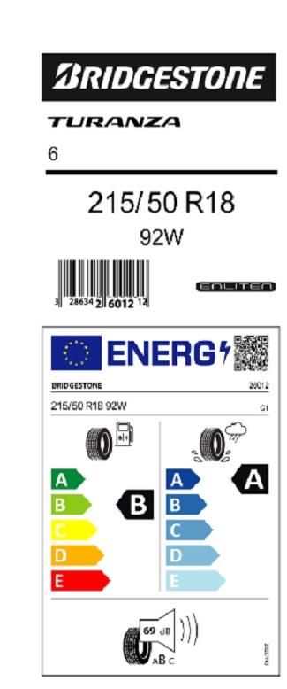 215/50R18 92W TURANZA 6 BRIDGESTONE