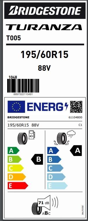 195/60R15 88V T005 BRIDGESTONE