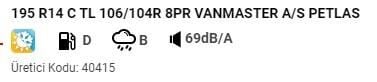 195R14 C TL 106/104R 8PR VANMASTER + A/S PETLAS