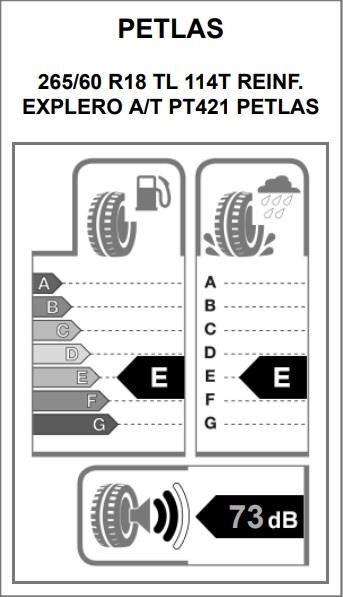 265/60R18 TL 114T REINF. EXPLERO A/T PT421 PETLAS