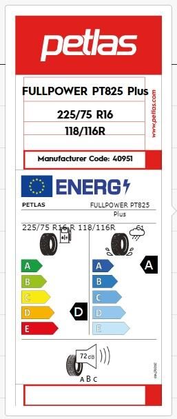 225/75R16 C TL 118/116R 10PR FULL POWER PT825 PLUS PETLAS