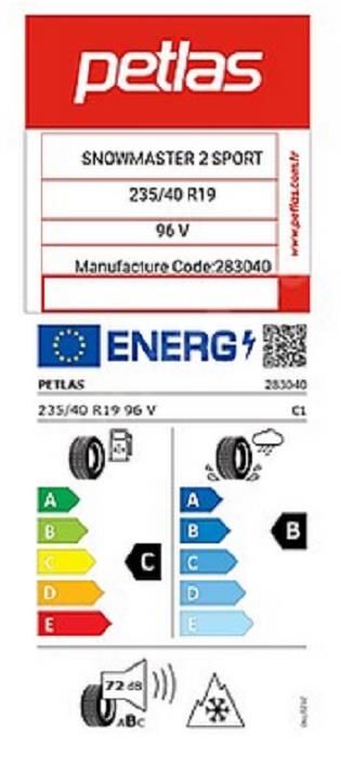 235/40R19 TL 96V REINF. SNOWMASTER 2 SPORT PETLAS