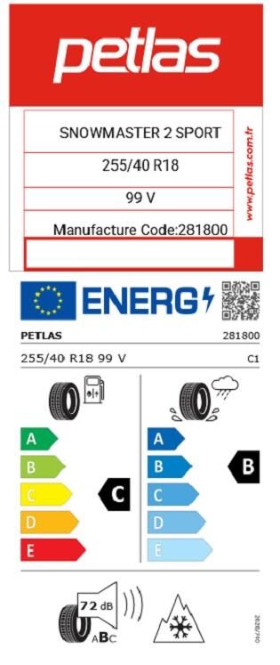255/40R18 TL 99V REINF. SNOWMASTER 2 SPORT PETLAS