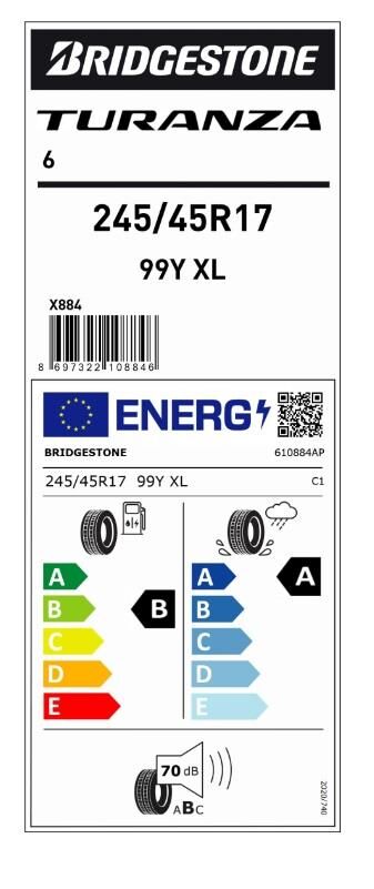 245/45R17 99Y XL TURANZA 6 BRIDGESTONE