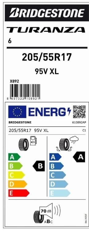 205/55R17 95V XL TURANZA 6 BRIDGESTONE