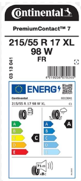 215/55R17 98W XL FR PC7 CONTİNENTAL
