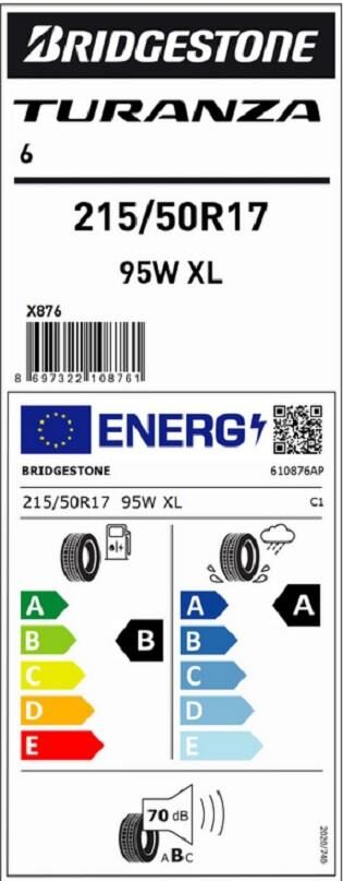 215/50R17 95W XL TURANZA 6 BRIDGESTONE