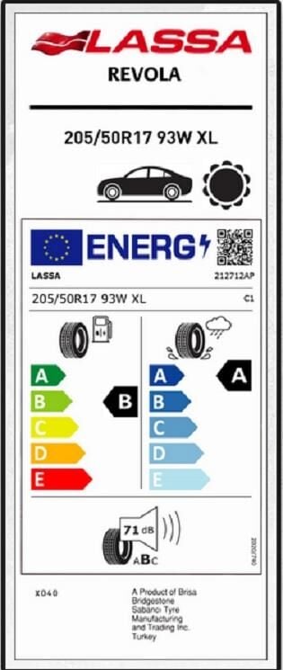 205/50R17 93W XL REVOLA LASSA
