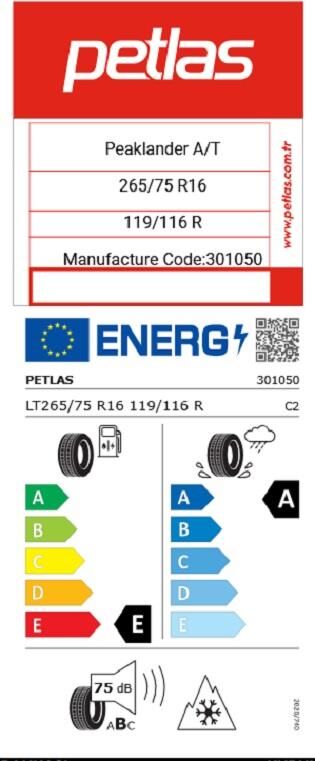 265/75R16 TL 112/109Q LRE PEAKLANDER M/T PETLAS