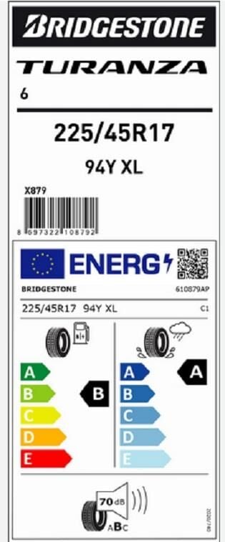 225/45R17 94Y XL TURANZA 6 BRIDGESTONE
