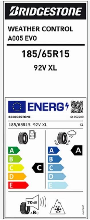 185/65R15 92V XL A005 EVO BRIDGESTONE