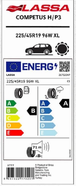 225/45R19 96W XL COMPETUS H/P 3 LASSA
