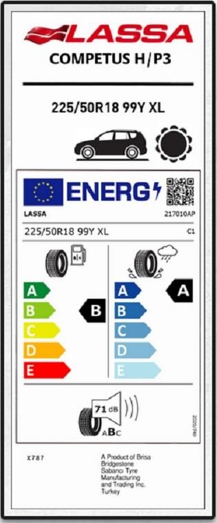 225/50R18 99Y XL COMPETUS H/P 3 LASSA