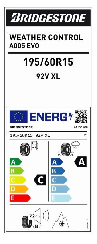 195/60R15 92V XL A005 EVO BRIDGESTONE