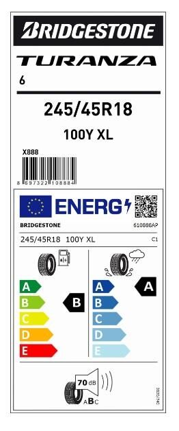 245/45R18 100Y XL TURANZA 6 BRIDGESTONE