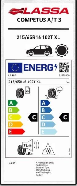 215/65R16 102T XL COMPETUS A/T 3 LASSA