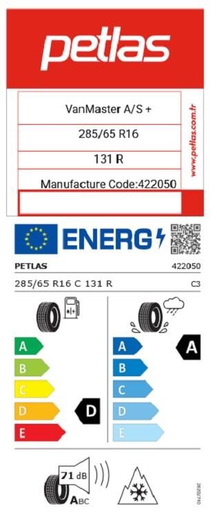 285/65R16 C TL 131R 12PR VANMASTER A/S + PETLAS