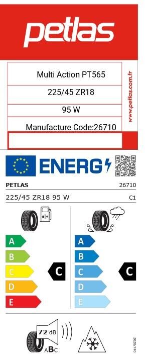 225/45R18 TL 95W REINF. MULTI ACTION PT565 PETLAS