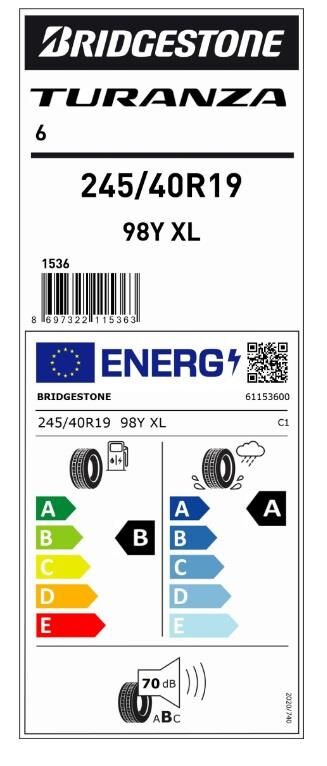 245/40R19 98Y XL TURANZA 6 BRIDGESTONE