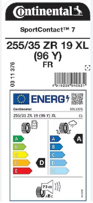 255/35R19 ZR (96Y) SPORT CONTACT 7 XL FR CONTİNENTAL