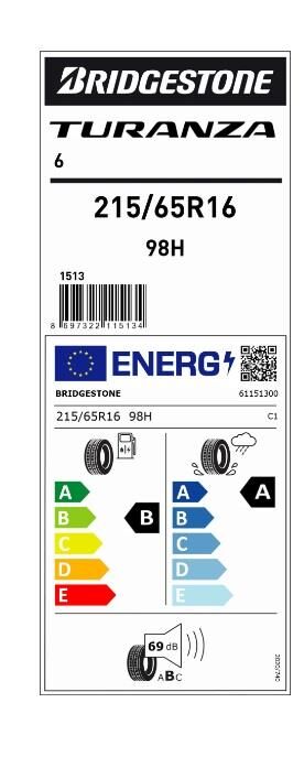 215/65R16 98H TURANZA 6 BRIDGESTONE