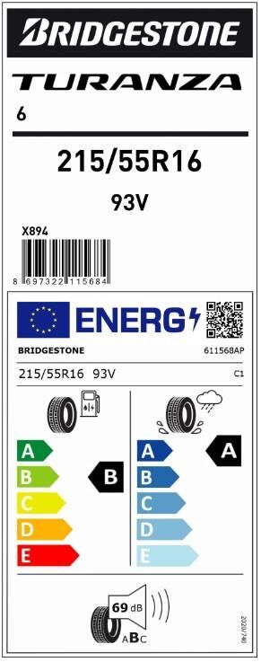 215/55R16 93V TURANZA 6 BRIDGESTONE