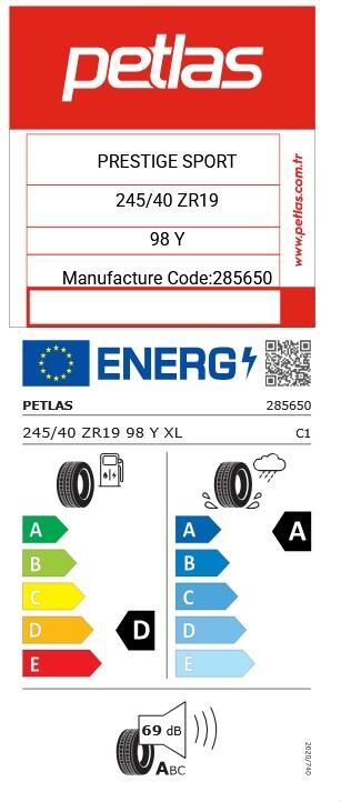 245/40R19 TL 98Y XL PRESTIGE SPORT PETLAS
