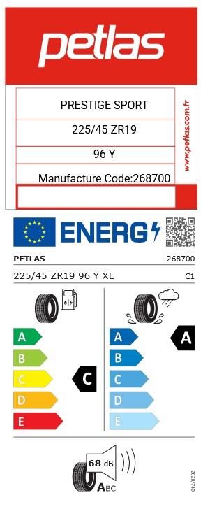 225/45R19 TL 96Y XL PRESTIGE SPORT PETLAS