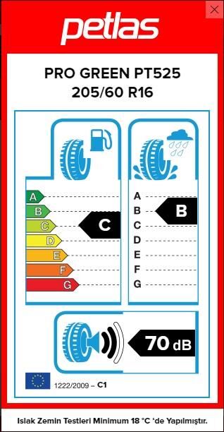 205/60R16 TL 92H PROGREEN PT525 PETLAS