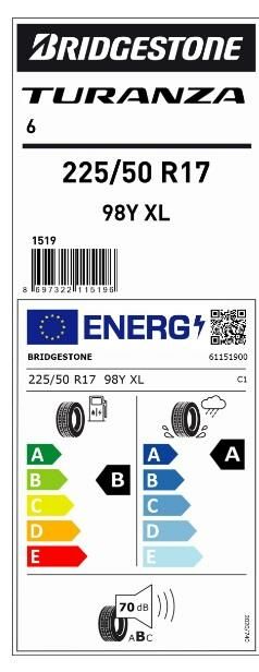 225/50R17 98Y XL TURANZA 6 BRIDGESTONE
