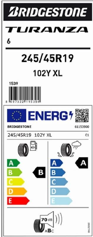 245/45R19 102Y TURANZA 6 BRIDGESTONE