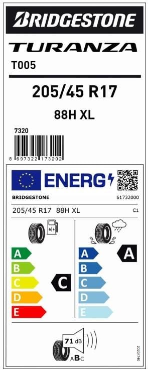 205/45R17 88H XL T005 BRIDGESTONE