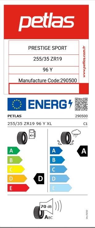 255/35R19 TL 96Y XL PRESTIGE SPORT PETLAS