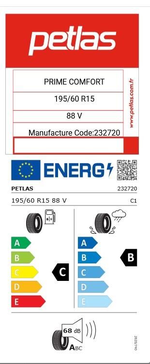 195/60R15 TL 88V PRIME COMFORT PETLAS