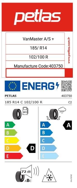 185R14 C TL 102/100R 8PR VANMASTER + A/S PETLAS