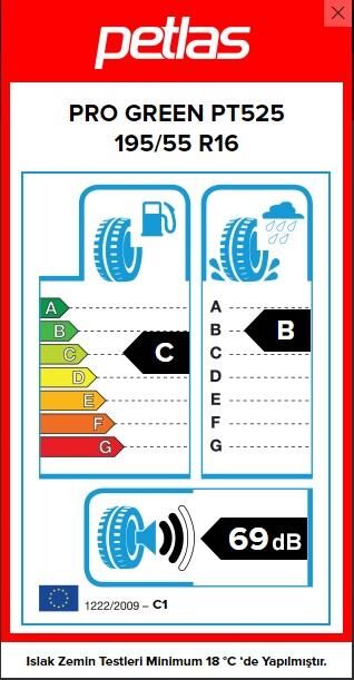 195/55R16 TL 87H PROGREEN PT525 PETLAS