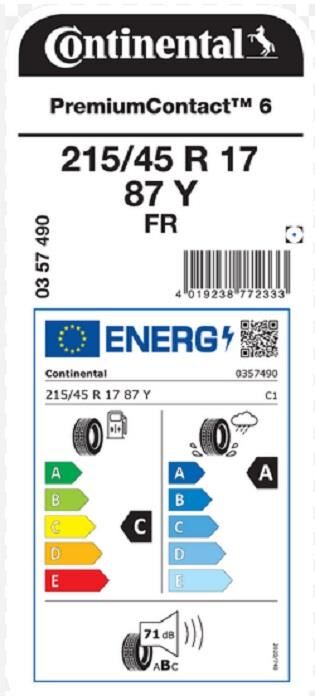 215/45R17 87Y FR PC6 CONTİNENTAL