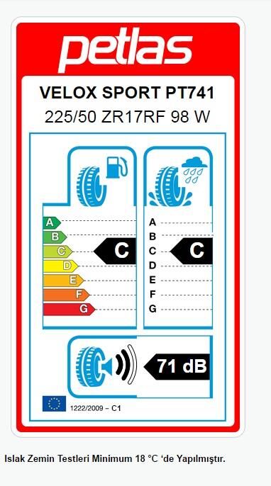 225/50R17 TL 98W REINF. VELOX SPORT PT741 PETLAS