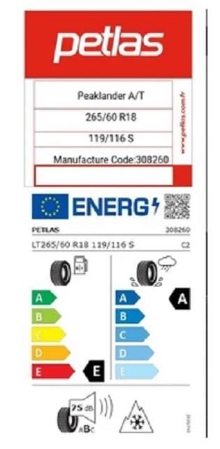 265/60R18 TL 119/116S LRE RWL PEAKLANDER A/T PETLAS