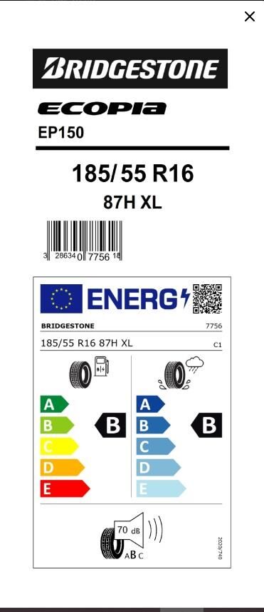 185/55R16 87H XL ECOPIA EP150 BRIDGESTONE
