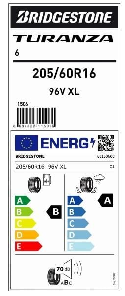 205/60R16 96V XL TURANZA 6 BRIDGESTONE