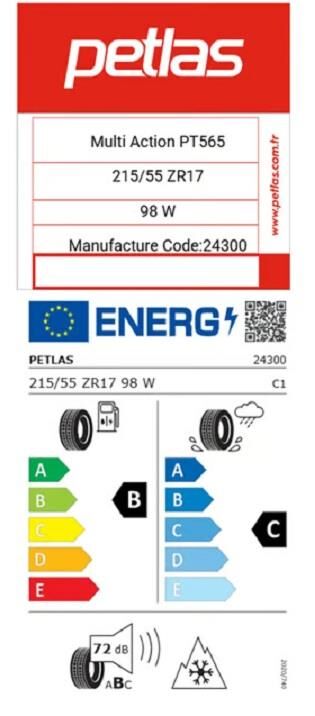 215/55R17 TL 98W REINF. MULTI ACTION PT565 PETLAS