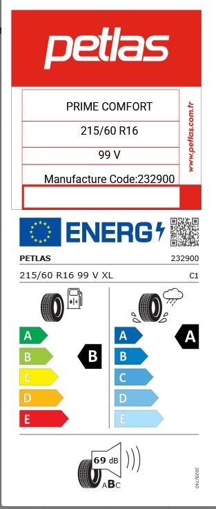 215/60R16 TL 99V XL PRIME COMFORT PETLAS
